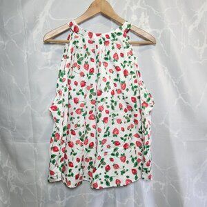 J.Crew Womens Blouse Strawberry Print Halter Top Sz XXL Sleeveless Lightweight